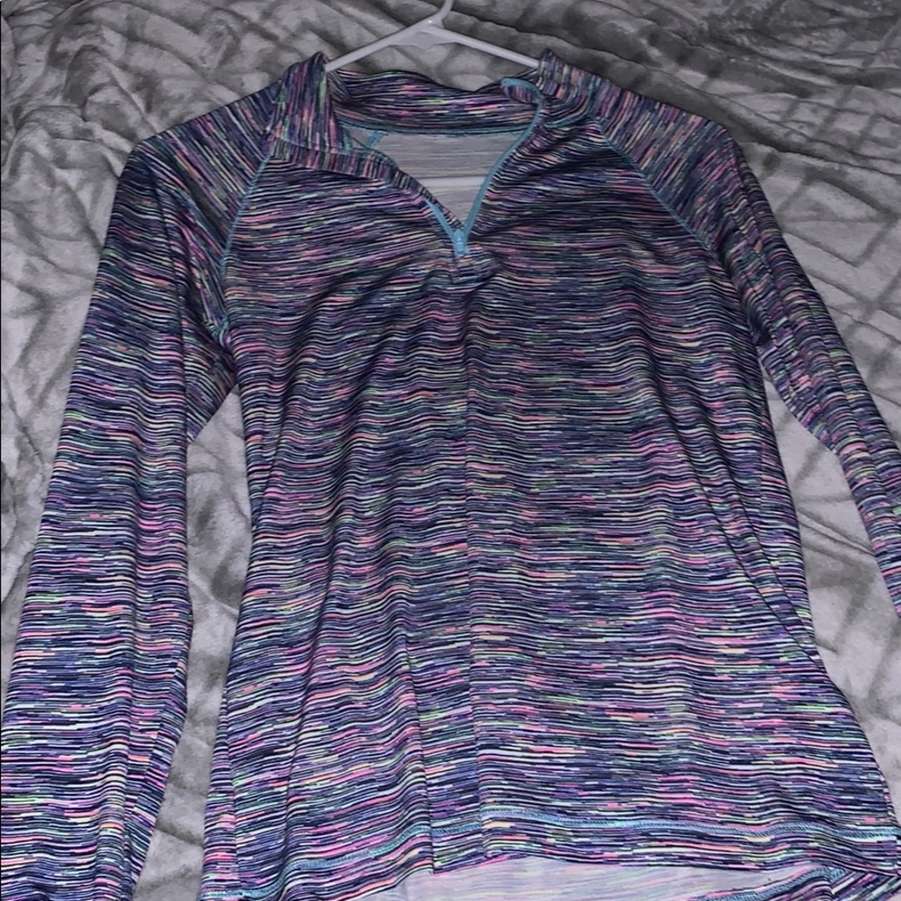 Multicolored streaked quarter zip pullover